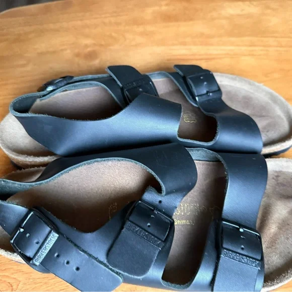 Men’s Birkenstock Milano Black Leather Brown Footbed - Picture 5 of 6